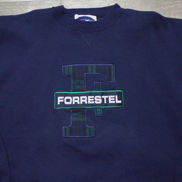 Vintage 90s Forrestel Embroidered Crewneck Sweatshirt XL Blue Casual VTG Fall - Picture 1 of 4